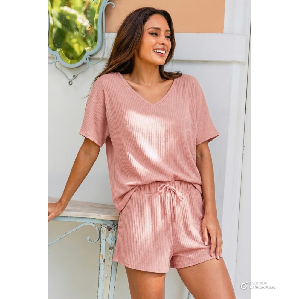 Cupshe XL Rest Day Pink Pajama Set NWT Shorts + Short Sleeve Top PJs Loungewear